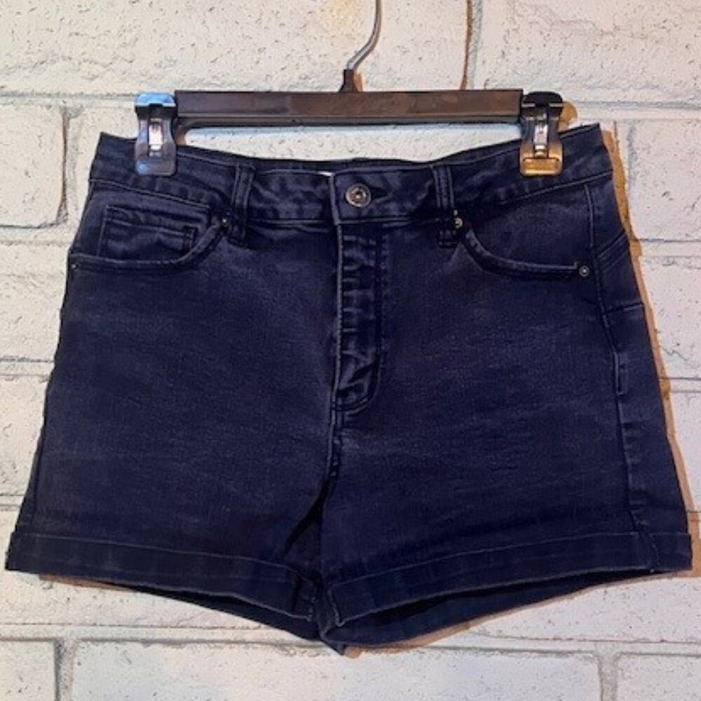 Wax Jean Shorts, BUTT I LOVE YOU, Women - Size L. Dark Blue/Denim